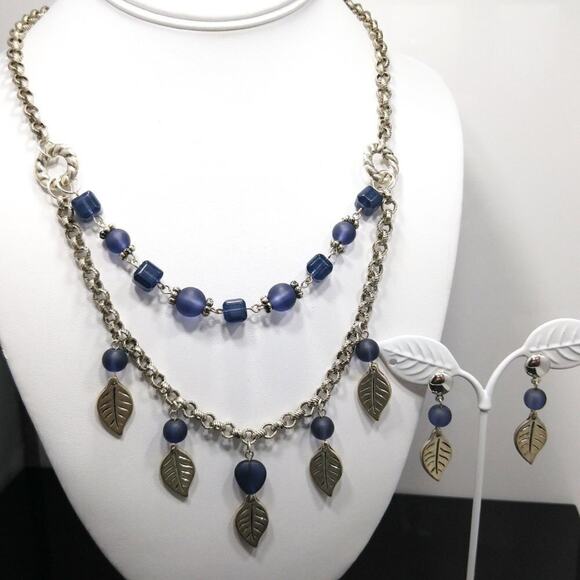 Robert Rose Blue Silver Leaf Necklace & Earrings Set, 21 Inches, 1 3/4 Inches - Picture 8 of 8